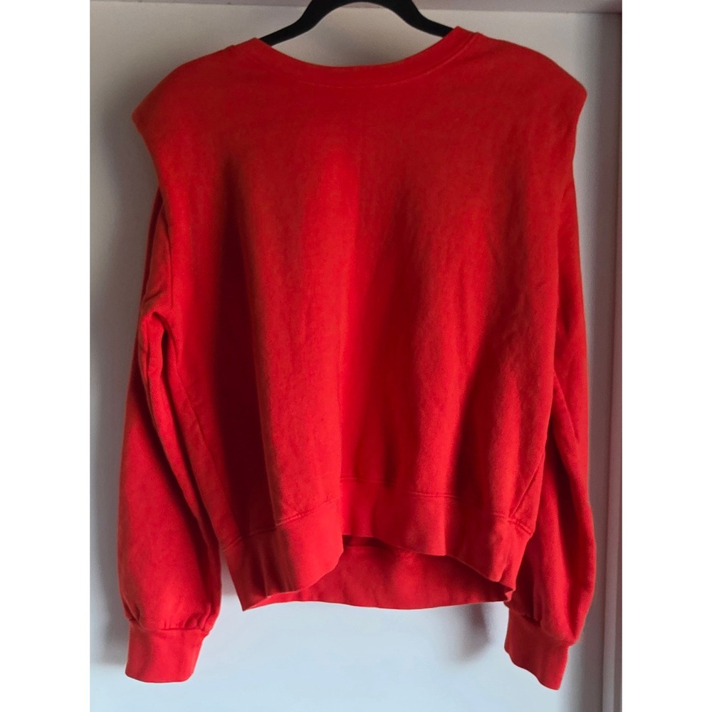 Red Padded Shoulder Crewneck Sweatshirt Long Sleeve Fleece Pullover